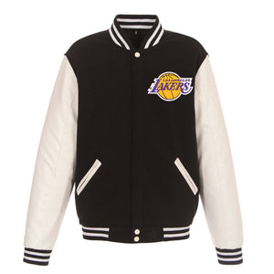 Los Angeles Lakers - JH Design Reversible Fleece Jacket with Faux Leather Sleeves - Black/White