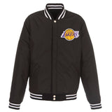 Los Angeles Lakers - JH Design Reversible Fleece Jacket with Faux Leather Sleeves - Black/White