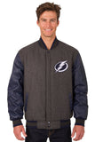 Tampa Bay Lightning Wool & Leather Reversible Jacket w/ Embroidered Logos - Charcoal/Navy