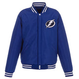 Tampa Bay Lightning JH Design Reversible Fleece Jacket with Faux Leather Sleeves - Royal/White