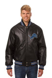 Detroit Lions Handmade Full Leather Snap Jacket - Black