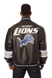 Detroit Lions JH Design All Leather Jacket - Black/Blue