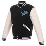 Detroit Lions - JH Design Reversible Fleece Jacket with Faux Leather Sleeves - Black/White