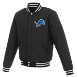 Detroit Lions - JH Design Reversible Fleece Jacket with Faux Leather Sleeves - Black/White