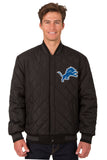 Detroit Lions Wool & Leather Reversible Jacket w/ Embroidered Logos - Charcoal/Black