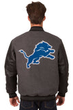 Detroit Lions Wool & Leather Reversible Jacket w/ Embroidered Logos - Charcoal/Black