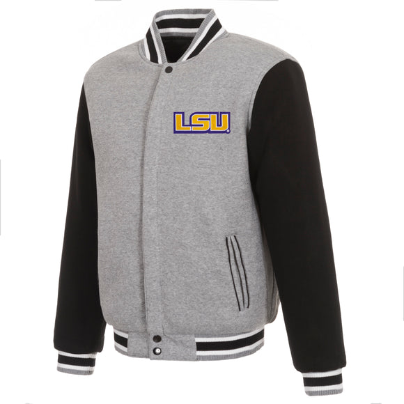 LSU Tigers Two-Tone Reversible Fleece Jacket - Gray/Black - J.H. Sports Jackets