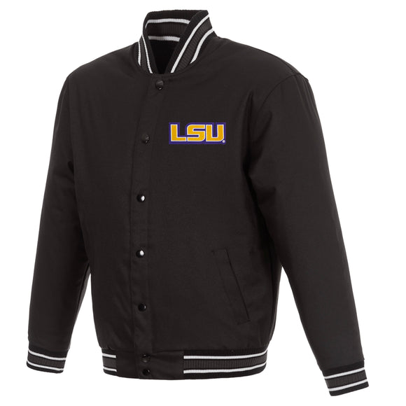 LSU Tigers Poly Twill Varsity Jacket - Black - J.H. Sports Jackets