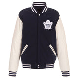 Toronto Maple Leafs - JH Design Reversible Fleece Jacket with Faux Leather Sleeves - Navy/White