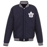 Toronto Maple Leafs - JH Design Reversible Fleece Jacket with Faux Leather Sleeves - Navy/White