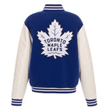 Toronto Maple Leafs - JH Design Reversible Fleece Jacket with Faux Leather Sleeves - Royal/White