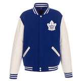 Toronto Maple Leafs - JH Design Reversible Fleece Jacket with Faux Leather Sleeves - Royal/White