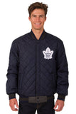 Toronto Maple Leafs Wool & Leather Reversible Jacket w/ Embroidered Logos - Charcoal/Navy