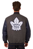 Toronto Maple Leafs Wool & Leather Reversible Jacket w/ Embroidered Logos - Charcoal/Navy