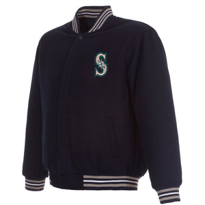 MLB Seattle Mariners Reversible Wool Jacket  Embroidered Logos JH Design - Navy