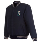 MLB Seattle Mariners Reversible Wool Jacket  Embroidered Logos JH Design - Navy