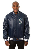 Seattle Mariners Full Leather Jacket - Navy