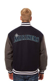 Seattle Mariners Two-Tone Wool Jacket w/ Handcrafted Leather Logos - Navy/Gray