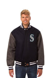 Seattle Mariners Two-Tone Wool Jacket w/ Handcrafted Leather Logos - Navy/Gray