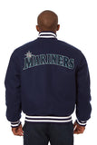 Seattle Mariners Wool Jacket w/ Handcrafted Leather Logos - Navy