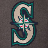 Seattle Mariners Wool & Leather Reversible Jacket w/ Embroidered Logos - Charcoal/Navy