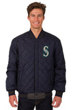 Seattle Mariners Wool & Leather Reversible Jacket w/ Embroidered Logos - Charcoal/Navy