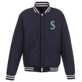 Seattle Mariners - JH Design Reversible Fleece Jacket with Faux Leather Sleeves - Navy/White