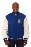 Dallas Mavericks Domestic Two-Tone Wool and Leather Jacket-Royal/White - J.H. Sports Jackets