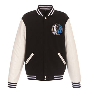 Dallas Mavericks - JH Design Reversible Fleece Jacket with Faux Leather Sleeves - Black/White