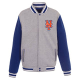 New York Mets JH Design - Two-Tone Reversible Fleece Jacket - Gray/Royal