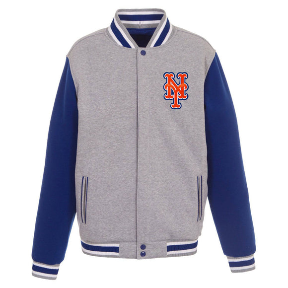 New York Mets Two-Tone Reversible Fleece Jacket - Gray/Royal