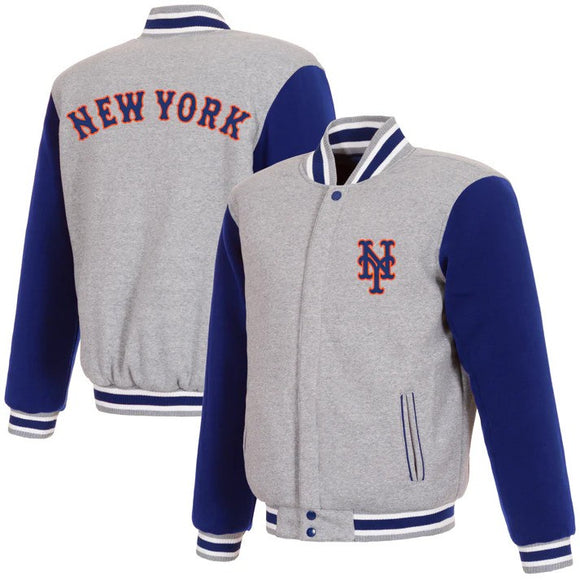 New York Mets JH Design - Two-Tone Reversible Fleece Jacket - Gray/Royal
