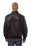 New York Mets Full Leather Jacket - Black/Black