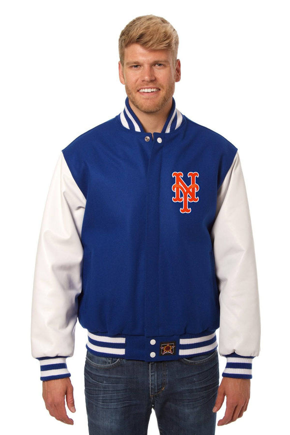 New York Mets Two-Tone Wool and Leather Jacket - Royal