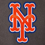 New York Mets Wool & Leather Reversible Jacket w/ Embroidered Logos - Charcoal/Black