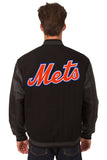 New York Mets Wool & Leather Reversible Jacket w/ Embroidered Logos - Black