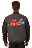 New York Mets Wool & Leather Reversible Jacket w/ Embroidered Logos - Charcoal/Black