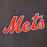 New York Mets Wool & Leather Reversible Jacket w/ Embroidered Logos - Charcoal/Black