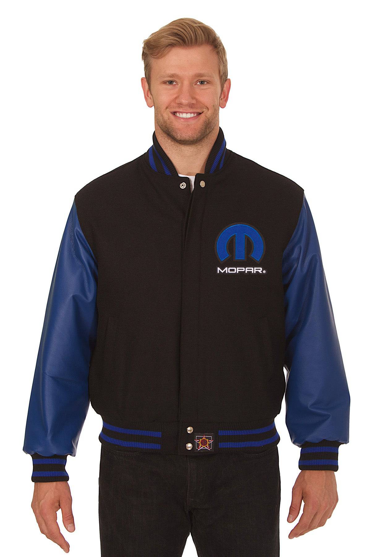 Dodge Mopar Embroidered Wool & Leather Jacket - Black/Royal | J.H.