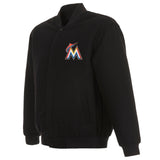 Miami Marlins Reversible Wool Jacket JH Design Embroidered Logos - Black