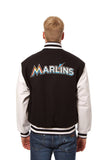 Miami Marlins Domestic Two-Tone Handmade Wool and Leather Jacket-Black/White