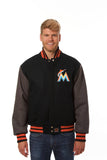 Miami Marlins Two-Tone Wool Jacket w/ Handcrafted Leather Logos - Black/Gray