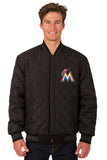 Miami Marlins Wool & Leather Reversible Jacket w/ Embroidered Logos - Black