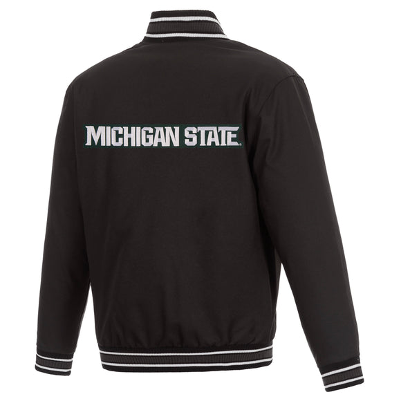 Michigan State Spartans Poly Twill Varsity Jacket - Black - J.H. Sports Jackets