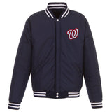 Washington Nationals - JH Design Reversible Fleece Jacket with Faux Leather Sleeves - Navy/White