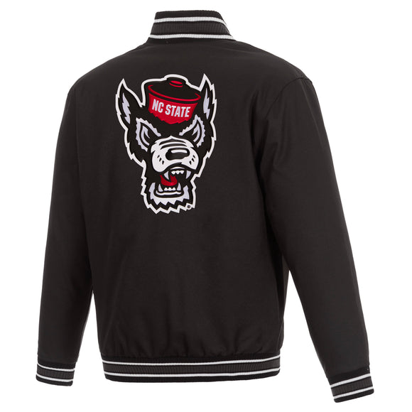 NC State Wolfpack Poly Twill Varsity Jacket - Black - J.H. Sports Jackets