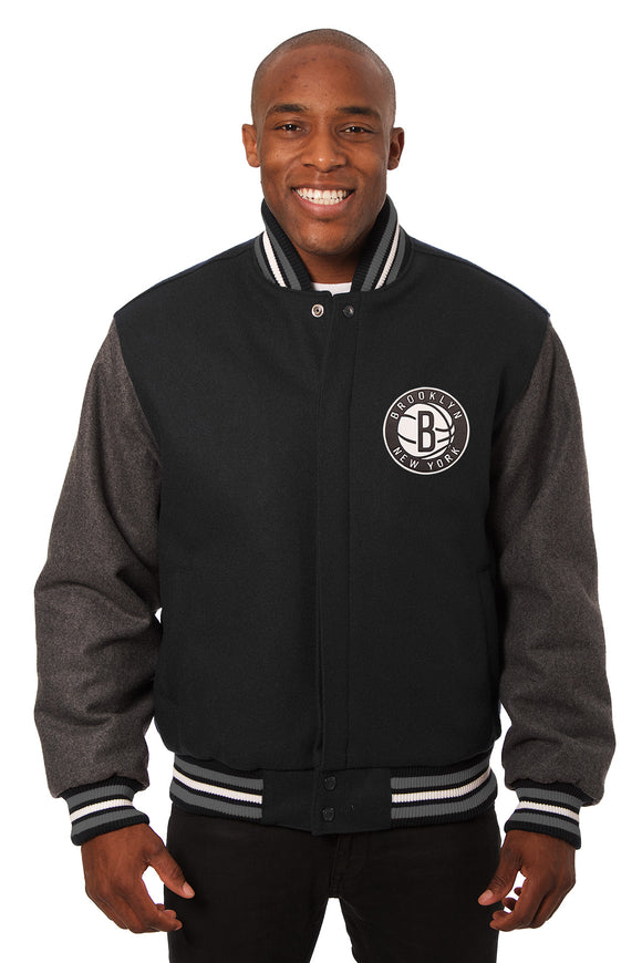 Brooklyn Nets  Embroidered Handmade Wool Jacket - Black/Grey - J.H. Sports Jackets
