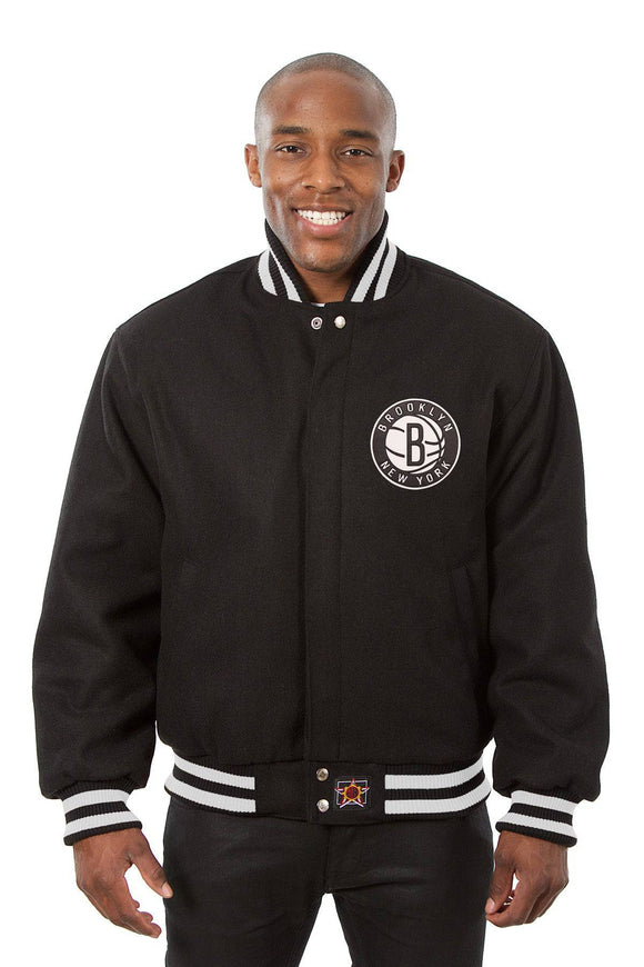 Brooklyn Nets  Embroidered Handmade Wool Jacket - Black