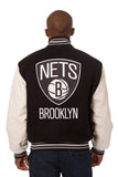 Brooklyn Nets  Domestic Two-Tone Handmade Wool and Leather Jacket-Black/White