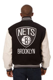 Brooklyn Nets  Domestic Two-Tone Handmade Wool and Leather Jacket-Black/White - J.H. Sports Jackets